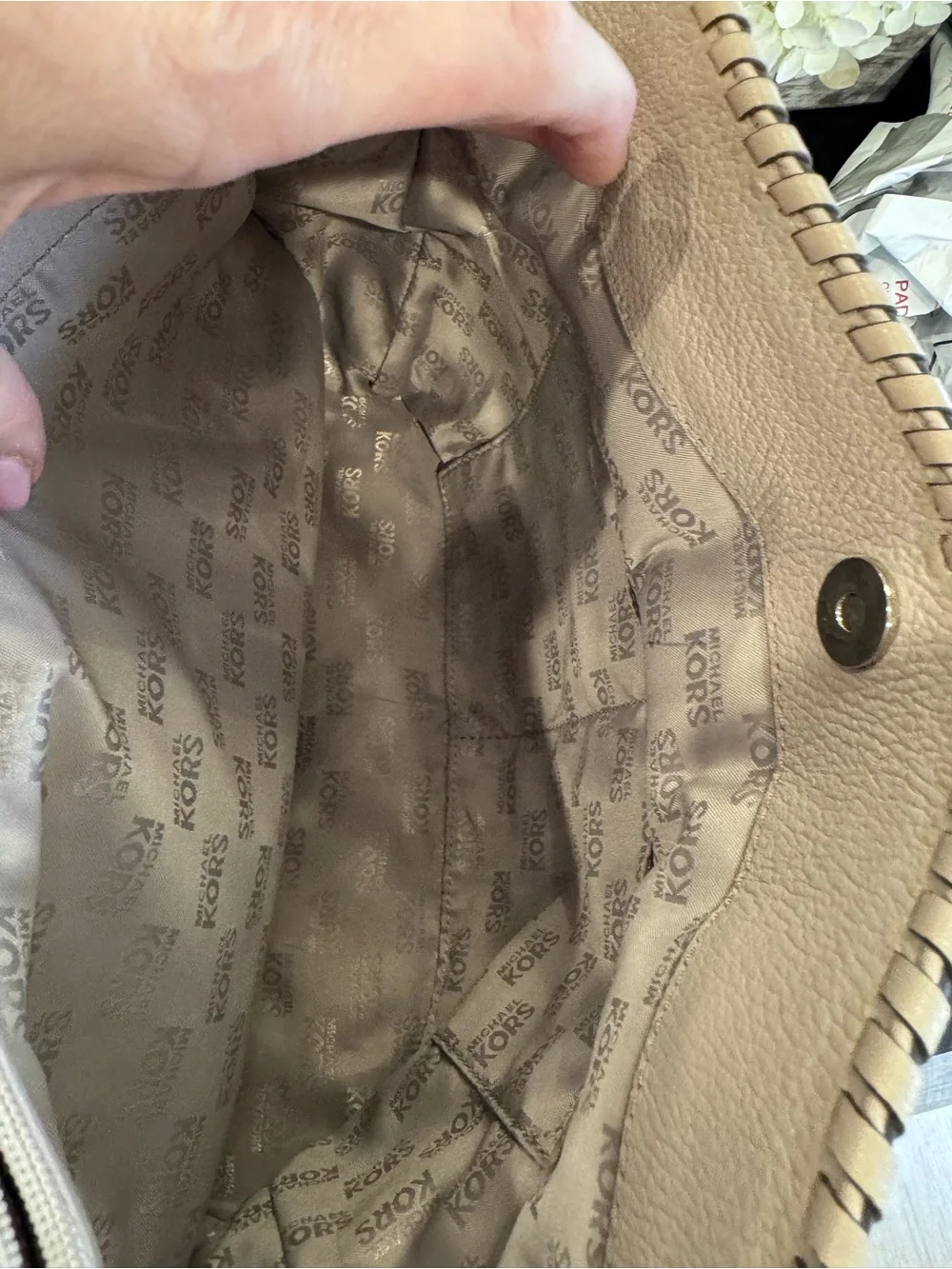 🤎Michael Kors Hamilton Whipped Leather Large Satchel Shoulder Bag – Light Taupe